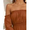 imageZESICA Womens 2025 Boho Sexy Off Shoulder Long Sleeve Smocked High Waist Side Split Flowy A Line Tiered Long Maxi DressCaramel