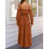 imageZESICA Womens 2025 Boho Sexy Off Shoulder Long Sleeve Smocked High Waist Side Split Flowy A Line Tiered Long Maxi DressCaramel