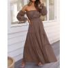imageZESICA Womens 2025 Boho Sexy Off Shoulder Long Sleeve Smocked High Waist Side Split Flowy A Line Tiered Long Maxi DressCoffee