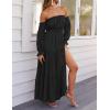 imageZESICA Womens 2025 Boho Sexy Off Shoulder Long Sleeve Smocked High Waist Side Split Flowy A Line Tiered Long Maxi DressDark Black