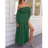 imageZESICA Womens 2025 Boho Sexy Off Shoulder Long Sleeve Smocked High Waist Side Split Flowy A Line Tiered Long Maxi DressDark Green