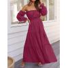 imageZESICA Womens 2025 Boho Sexy Off Shoulder Long Sleeve Smocked High Waist Side Split Flowy A Line Tiered Long Maxi DressFuchsia