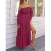 imageZESICA Womens 2025 Boho Sexy Off Shoulder Long Sleeve Smocked High Waist Side Split Flowy A Line Tiered Long Maxi DressFuchsia
