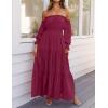 imageZESICA Womens 2025 Boho Sexy Off Shoulder Long Sleeve Smocked High Waist Side Split Flowy A Line Tiered Long Maxi DressFuchsia