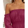 imageZESICA Womens 2025 Boho Sexy Off Shoulder Long Sleeve Smocked High Waist Side Split Flowy A Line Tiered Long Maxi DressFuchsia