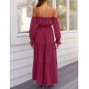 imageZESICA Womens 2025 Boho Sexy Off Shoulder Long Sleeve Smocked High Waist Side Split Flowy A Line Tiered Long Maxi DressFuchsia