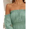 imageZESICA Womens 2025 Boho Sexy Off Shoulder Long Sleeve Smocked High Waist Side Split Flowy A Line Tiered Long Maxi DressGreen