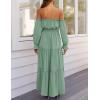 imageZESICA Womens 2025 Boho Sexy Off Shoulder Long Sleeve Smocked High Waist Side Split Flowy A Line Tiered Long Maxi DressGreen