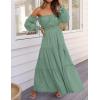 imageZESICA Womens 2025 Boho Sexy Off Shoulder Long Sleeve Smocked High Waist Side Split Flowy A Line Tiered Long Maxi DressGreen
