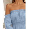 imageZESICA Womens 2025 Boho Sexy Off Shoulder Long Sleeve Smocked High Waist Side Split Flowy A Line Tiered Long Maxi DressLight Blue