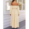 imageZESICA Womens 2025 Boho Sexy Off Shoulder Long Sleeve Smocked High Waist Side Split Flowy A Line Tiered Long Maxi DressLight Yellow