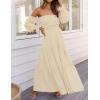 imageZESICA Womens 2025 Boho Sexy Off Shoulder Long Sleeve Smocked High Waist Side Split Flowy A Line Tiered Long Maxi DressLight Yellow