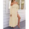 imageZESICA Womens 2025 Boho Sexy Off Shoulder Long Sleeve Smocked High Waist Side Split Flowy A Line Tiered Long Maxi DressLight Yellow