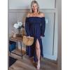 imageZESICA Womens 2025 Boho Sexy Off Shoulder Long Sleeve Smocked High Waist Side Split Flowy A Line Tiered Long Maxi DressNavy