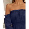 imageZESICA Womens 2025 Boho Sexy Off Shoulder Long Sleeve Smocked High Waist Side Split Flowy A Line Tiered Long Maxi DressNavy