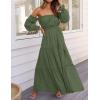 imageZESICA Womens 2025 Boho Sexy Off Shoulder Long Sleeve Smocked High Waist Side Split Flowy A Line Tiered Long Maxi DressOlive