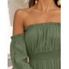 imageZESICA Womens 2025 Boho Sexy Off Shoulder Long Sleeve Smocked High Waist Side Split Flowy A Line Tiered Long Maxi DressOlive