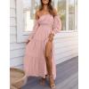 imageZESICA Womens 2025 Boho Sexy Off Shoulder Long Sleeve Smocked High Waist Side Split Flowy A Line Tiered Long Maxi DressPink