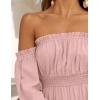 imageZESICA Womens 2025 Boho Sexy Off Shoulder Long Sleeve Smocked High Waist Side Split Flowy A Line Tiered Long Maxi DressPink