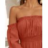 imageZESICA Womens 2025 Boho Sexy Off Shoulder Long Sleeve Smocked High Waist Side Split Flowy A Line Tiered Long Maxi DressRust