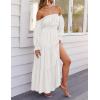 imageZESICA Womens 2025 Boho Sexy Off Shoulder Long Sleeve Smocked High Waist Side Split Flowy A Line Tiered Long Maxi DressWhite