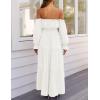 imageZESICA Womens 2025 Boho Sexy Off Shoulder Long Sleeve Smocked High Waist Side Split Flowy A Line Tiered Long Maxi DressWhite