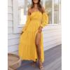 imageZESICA Womens 2025 Boho Sexy Off Shoulder Long Sleeve Smocked High Waist Side Split Flowy A Line Tiered Long Maxi DressYellow