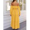 imageZESICA Womens 2025 Boho Sexy Off Shoulder Long Sleeve Smocked High Waist Side Split Flowy A Line Tiered Long Maxi DressYellow