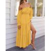 imageZESICA Womens 2025 Boho Sexy Off Shoulder Long Sleeve Smocked High Waist Side Split Flowy A Line Tiered Long Maxi DressYellow