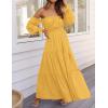 imageZESICA Womens 2025 Boho Sexy Off Shoulder Long Sleeve Smocked High Waist Side Split Flowy A Line Tiered Long Maxi DressYellow