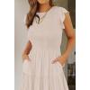 imageZESICA Womens 2025 Summer Casual Flutter Short Sleeve Crew Neck Smocked Elastic Waist Tiered Midi DressApricot