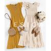 imageZESICA Womens 2025 Summer Casual Flutter Short Sleeve Crew Neck Smocked Elastic Waist Tiered Midi DressApricot