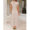 imageZESICA Womens 2025 Summer Casual Flutter Short Sleeve Crew Neck Smocked Elastic Waist Tiered Midi DressApricot