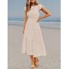 imageZESICA Womens 2025 Summer Casual Flutter Short Sleeve Crew Neck Smocked Elastic Waist Tiered Midi DressApricot