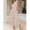 imageZESICA Womens 2025 Summer Casual Flutter Short Sleeve Crew Neck Smocked Elastic Waist Tiered Midi DressApricot