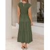 imageZESICA Womens 2025 Summer Casual Flutter Short Sleeve Crew Neck Smocked Elastic Waist Tiered Midi DressArmy Green