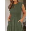 imageZESICA Womens 2025 Summer Casual Flutter Short Sleeve Crew Neck Smocked Elastic Waist Tiered Midi DressArmy Green