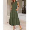 imageZESICA Womens 2025 Summer Casual Flutter Short Sleeve Crew Neck Smocked Elastic Waist Tiered Midi DressArmy Green