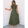 imageZESICA Womens 2025 Summer Casual Flutter Short Sleeve Crew Neck Smocked Elastic Waist Tiered Midi DressArmy Green