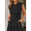 imageZESICA Womens 2025 Summer Casual Flutter Short Sleeve Crew Neck Smocked Elastic Waist Tiered Midi DressBlack