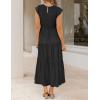 imageZESICA Womens 2025 Summer Casual Flutter Short Sleeve Crew Neck Smocked Elastic Waist Tiered Midi DressBlack