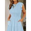 imageZESICA Womens 2025 Summer Casual Flutter Short Sleeve Crew Neck Smocked Elastic Waist Tiered Midi DressBlue