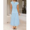 imageZESICA Womens 2025 Summer Casual Flutter Short Sleeve Crew Neck Smocked Elastic Waist Tiered Midi DressBlue