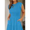imageZESICA Womens 2025 Summer Casual Flutter Short Sleeve Crew Neck Smocked Elastic Waist Tiered Midi DressCobalt Blue