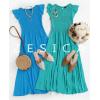 imageZESICA Womens 2025 Summer Casual Flutter Short Sleeve Crew Neck Smocked Elastic Waist Tiered Midi DressCobalt Blue