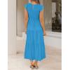 imageZESICA Womens 2025 Summer Casual Flutter Short Sleeve Crew Neck Smocked Elastic Waist Tiered Midi DressCobalt Blue
