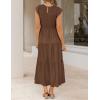 imageZESICA Womens 2025 Summer Casual Flutter Short Sleeve Crew Neck Smocked Elastic Waist Tiered Midi DressCoffee