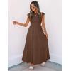 imageZESICA Womens 2025 Summer Casual Flutter Short Sleeve Crew Neck Smocked Elastic Waist Tiered Midi DressCoffee
