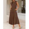imageZESICA Womens 2025 Summer Casual Flutter Short Sleeve Crew Neck Smocked Elastic Waist Tiered Midi DressCoffee