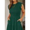 imageZESICA Womens 2025 Summer Casual Flutter Short Sleeve Crew Neck Smocked Elastic Waist Tiered Midi DressDark Green